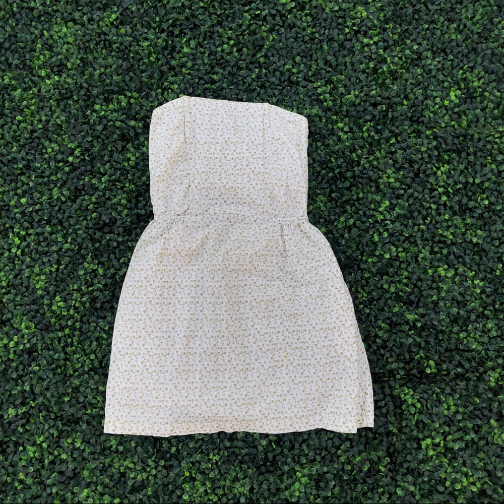 Cream floral print strapless short dress